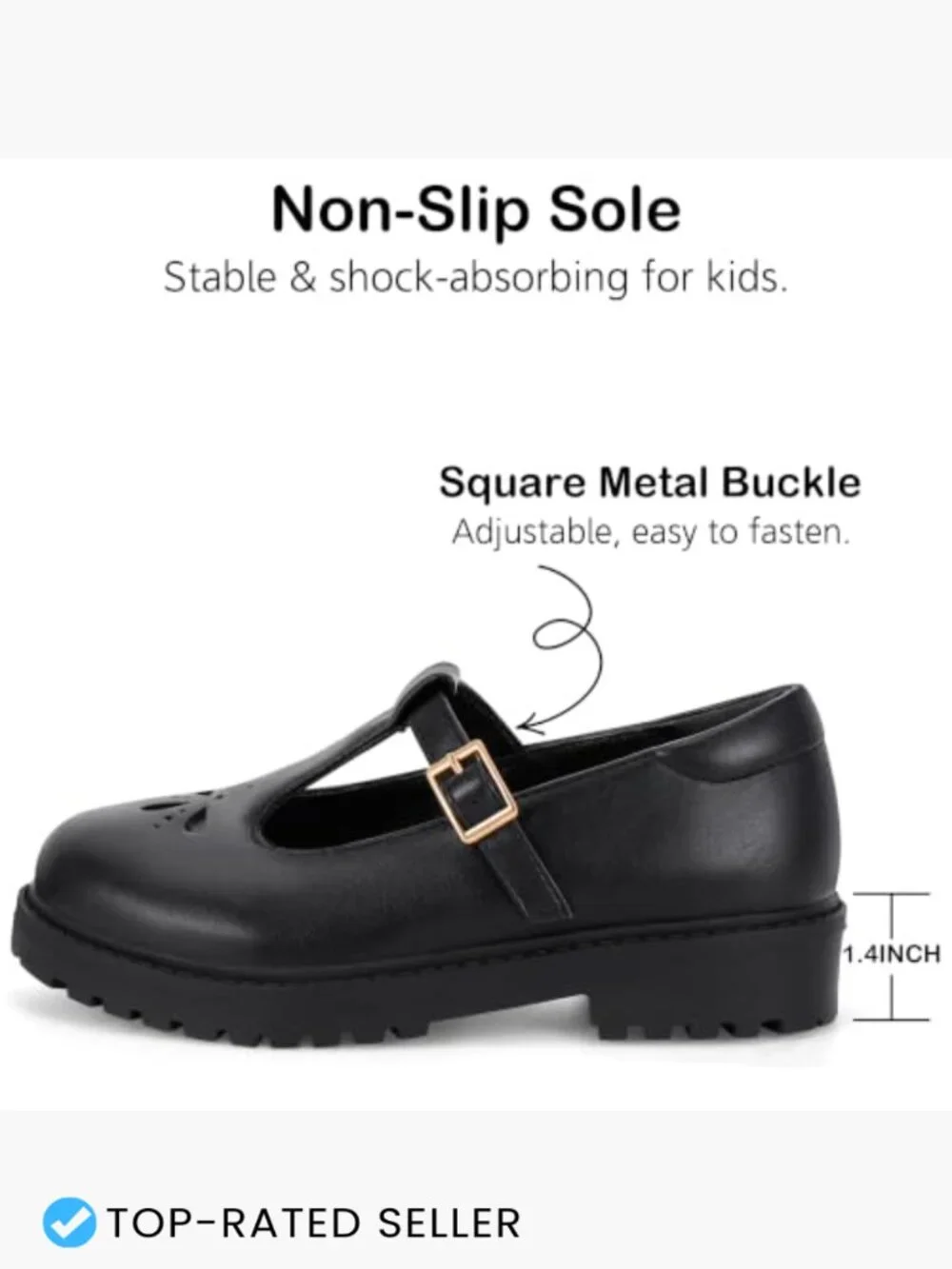 Girls T-Strap Buckle Platform Flats Classic Mary Jane Uniform School Shoes